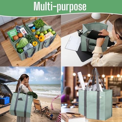 VENO 4 Pack Large Grocery Bag Reusable Shopping Bags with Hard Bottom