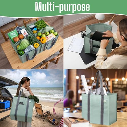 VENO 4 Pack Large Grocery Bag Reusable Shopping Bags with Hard Bottom
