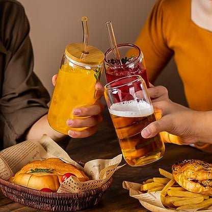 16 Oz Drinking Glasses - 6 Pcs Glass Cups with Bamboo Lids and Straws