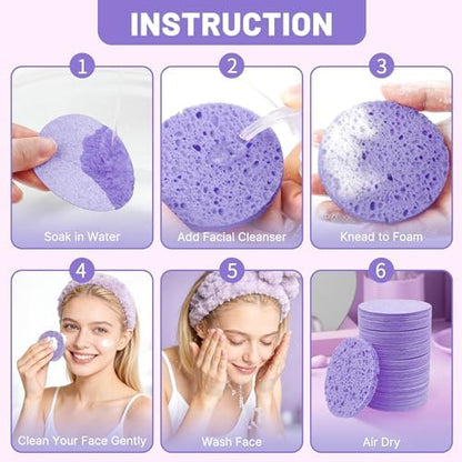 100-Count Compressed Facial Sponges, Purple Round