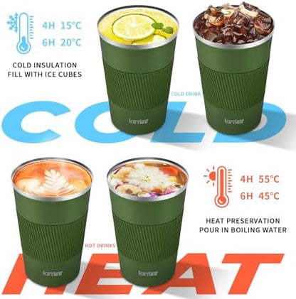 KETIEE Travel Coffee Mug 12oz: Vacuum Insulated Coffee Cup with Leakproof Lid, Coffee Tumbler, Reusable Coffee Cups, Double Wall Stainless Steel Coffee Mug to Go for Hot/Iced Water Tea (Green)