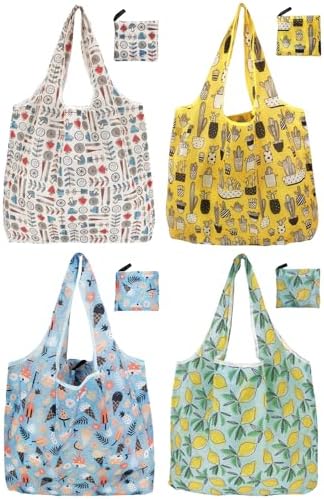 Reusable Foldable Shopping Bags, 4 Pack - Lightweight And Compact, Grocery Totes With Summer Patterns, Machine Washable And Durable, Ideal For Groceries, Travel, And Daily Use