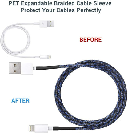 100ft - 1/8 Inch Cable Management Sleeve Protector,Wire Loom PET Expandable Wire Sleeving for Office Computer Home Theater Engine Bay Cord Organizer,Protect Cables from Pet Cat Dog Chewing,BlackBlue