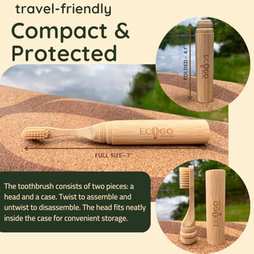 Screwable Bamboo Toothbrush Kit – Travel Toothbrush with Replacement Head & Cotton Storage Bag – Eco-Friendly, Compact, and Perfect for On-the-Go