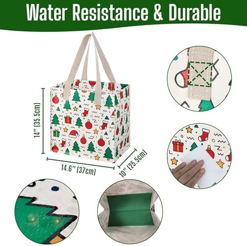 VENO 4 Pack Large Grocery Bag Reusable Shopping Bags with Hard Bottom