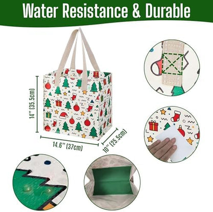 VENO 4 Pack Large Grocery Bag Reusable Shopping Bags with Hard Bottom
