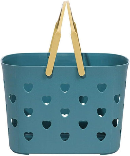 Plastic Shower Caddy Basket with Handle, Hollow Out Design for Bathroom Organizer, Stackable Storage Tote for Shampoo and Cleanser, Grey