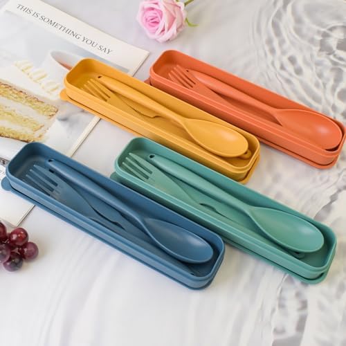 Zoyiancy 4 Sets Large Utensils Set with Case, Reusable Travel Cutlery Set