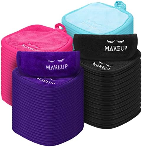 Queekay 48 Pcs Makeup Remover Cloths Reusable Washable Remover Pads Soft Microfiber Face Towels Facial Cleansing Cloths for Face Hand Eye Lips Bathroom Gift for Women 5 x 5 Inch(Multicolor)