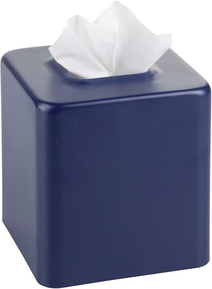 mDesign Metal Square Tissue Box Cover, Modern Facial Paper Holder - Accessories for Bathroom Vanity Countertop, Bedroom Dresser, Night Stand, Desk, Office, End Table, Unity Collection, Matte Navy Blue
