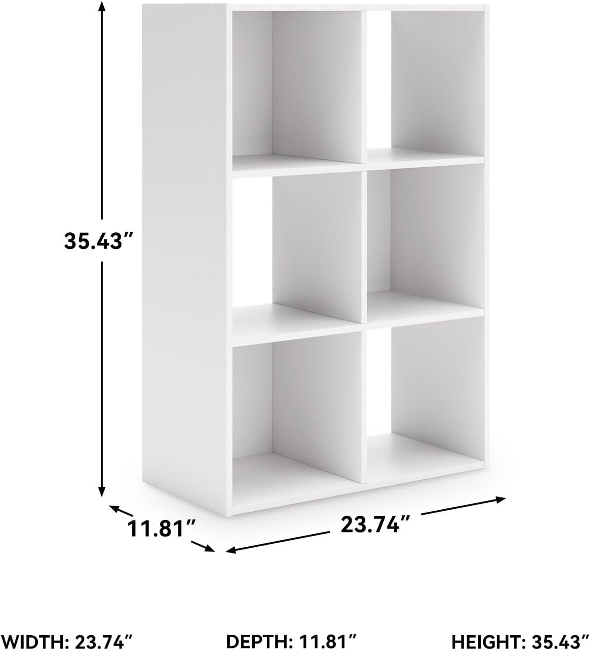 Signature Design by Ashley Onita Modern 3-Tier Floor Standing 6 Cube Organizer for Living Room, Wood, Works with 10.5 W x 10.5 D x 11 H Storage Bin (Sold Separately), White