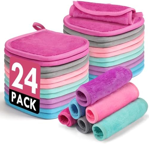 Reusable Makeup Remover Cloths 24 Pack, 6.5"x6.5" Reusable Face Towels