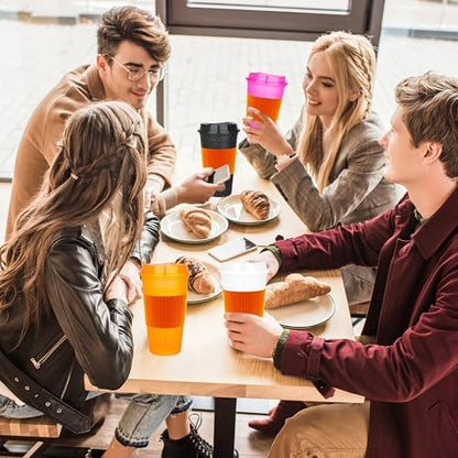16 oz Plastic Tumblers with Lids, Glitter Coffee, 20 Pack