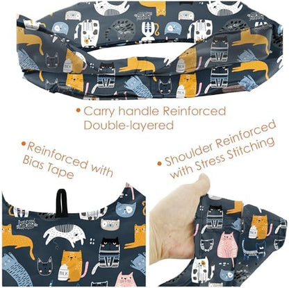 BeeGreen 6 Pack Cats Reusable Grocery Bags Gifts for Cat Lovers with Elastic Band Reusable Shopping Bags Bulk 50LBS X-Large Foldable-Machine Washable-Heavy Duty