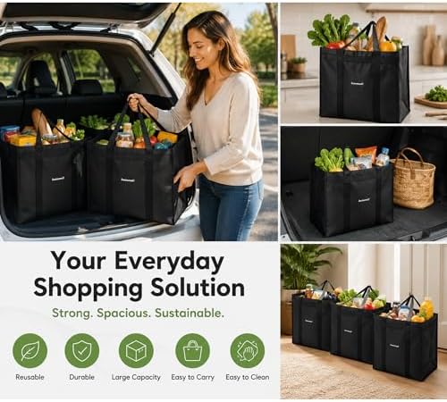 Homemell Heavy Duty Reusable Grocery Bags, Large Shopping Tote Bag, 4 Pack