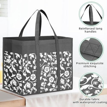 Reusable Grocery Bags Foldable Tote Bags Bulk Shopping Bags 4-Pack, Grey