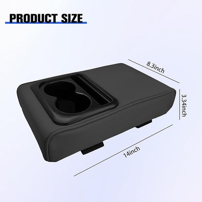 Car Center Console Armrest Pillow, Vehicle Armrest Seat Box Cushion Pad with Cup Holder & Phone Holder, Comfortable Auto Middle Console Cover, Universal for SUV RV Truck (Black)