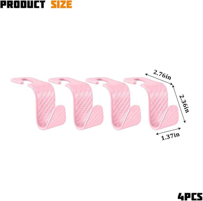 4PCS Car Seat Headrest Hook, Automotive Back Seat Storage Holder Hanger, Vehicle Interior Backseat Organizer Hanging Hook for Purse Handbag Grocery Bags, Universal Fit (Pink)