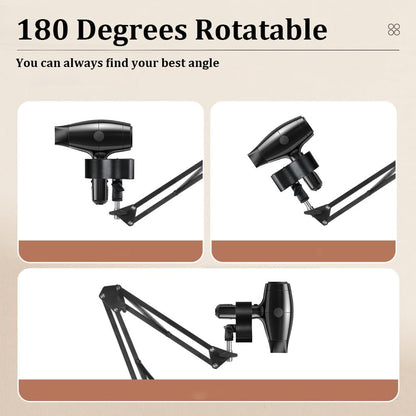 Hands Free Hair Dryer Stand Holder - Upgraded Blower Stand Holder with Larger Clamp, 25.6in- 68.9in Height Adjustable Blow Dryer Floor Stand Countertop Stand Holder with Heavy Base