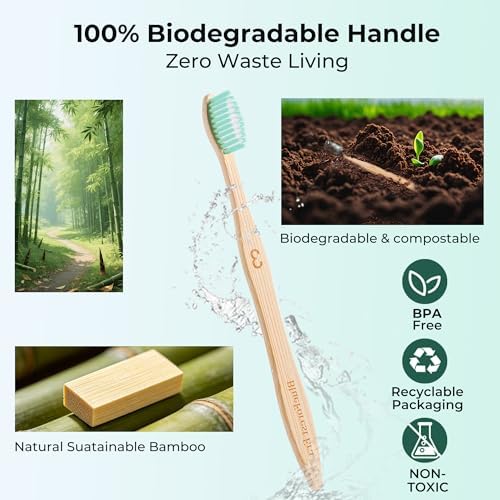 Bamboo Toothbrushes, Ultra Soft 0.12mm PBT Bristles 10 Pack