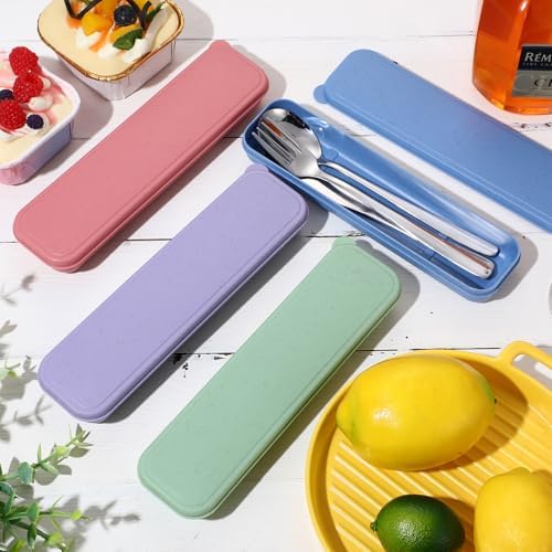Yinkin 4 Pack Travel Silverware Set with Case for Lunch,Orange