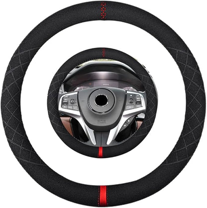 Suede Steering Wheel Cover,Compatible with Acura RLX RDX MDX ILX CDX PLX NSX TLX TLX-L Suede Leather Sport Non-Slip Wheel Cover Car Interior Accessories 15 inch for Man and Women