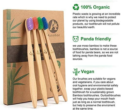 12 Pack Bamboo Toothbrushes, Biodegradable Bamboo Toothbrush, BPA Free Soft Bristles, Eco-Friendly Compostable Natural Wooden Toothbrush, Organic Charcoal Wood ToothBrushes (Multi-Color)