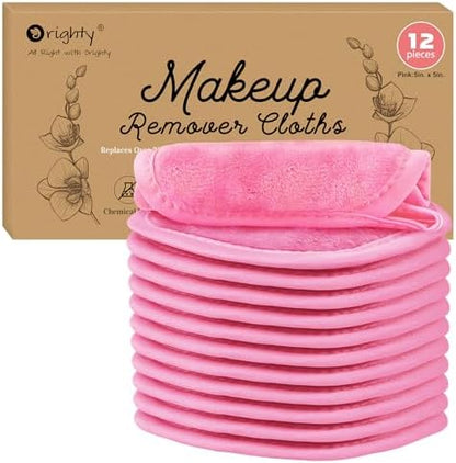 Orighty Makeup Remover Cloths, 12 Pack Makeup Eraser Cloth, 5x5 Inch Pink