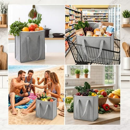 10 Pack 10 Pack Large Insulated Grocery Bag Zippered, Light Gray