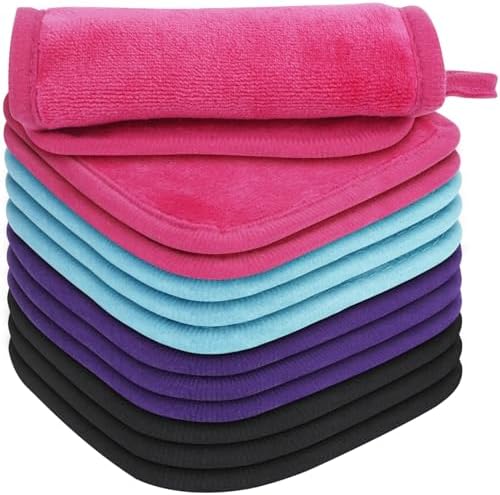 Makeup Remover Cloth 12 Pack, Ultra Soft and Reusable Microfiber Makeup Remover Towels for All Skin Types, Makeup Removal Face Cleansing Cloth, 6” X 6”, Multicolor