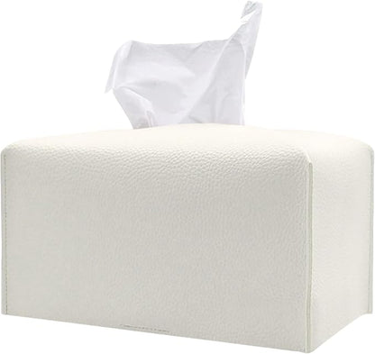 Hapforever 1PC Extra Large Rectangle Tissue Box Cover, PU Leather Rectangular Tissue Box Holder with Bottom Belt Plus Size Tissue Box Organizer for Bathroom/Car/Hotel/Office (9.5’’x5’’x5’’, White)