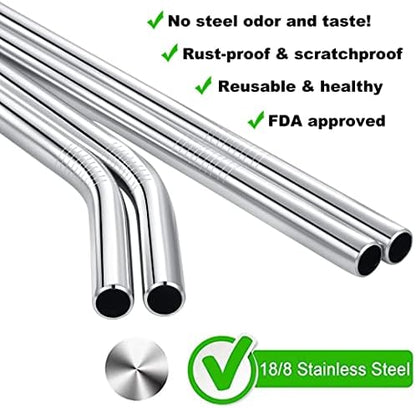 Vinaco 4 Pack 0.35" Wide Bore Reusable Stainless Steel Smoothie Straws