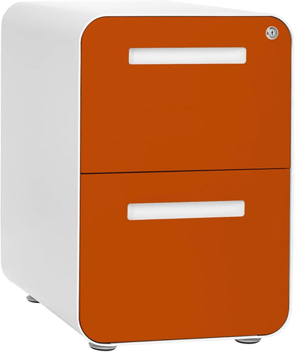 Laura Davidson Furniture Stockpile 2 Drawer Mobile File Cabinet with Lock - Under Desk Metal Filing Cabinet, Legal/Letter File Folders, Wheels and Stationary Feet, Pre-Assembled, White/Orange