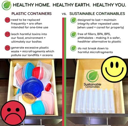 Premium Silicone Collapsible Food Storage Containers with Silicone Leakproof Lids, BPA Free, LFGB Food-Grade Certified, Compact, Reusable Lunch Snack Box, Microwave Safe, 2.8 Cups 3 Pk