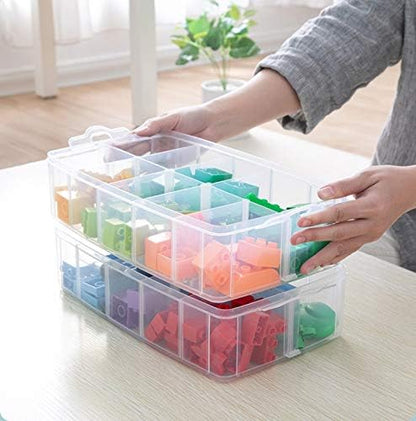 Sooyee 3-Tier Stackable Craft Organizers and Storage Box Plastic with 30 Compartments for Bead, Toys,Dolls, Arts and Craft, Washi Tape, Rock Collection, Ribbons,Clear