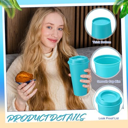 Honeydak 45 Pack 16 oz Reusable Coffee Cups with Lids Water Bottle Iced Coffee Travel Mug Reusable Portable Plastic Tea Tumblers Bulk for Hot and Cold Drinks Birthdays Party(Classic,Macaron Color)