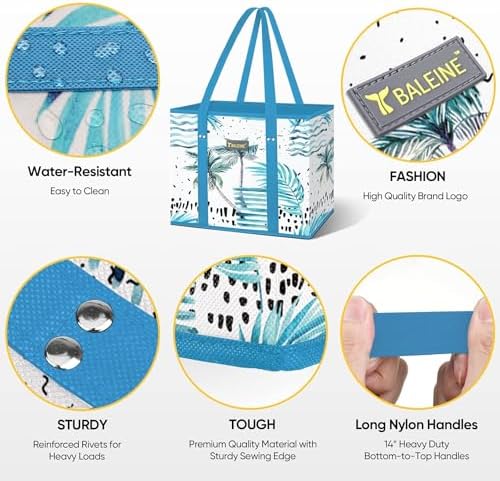 BALEINE 3PK Reusable Grocery Bags, Heavy Duty Shopping Tote Bag