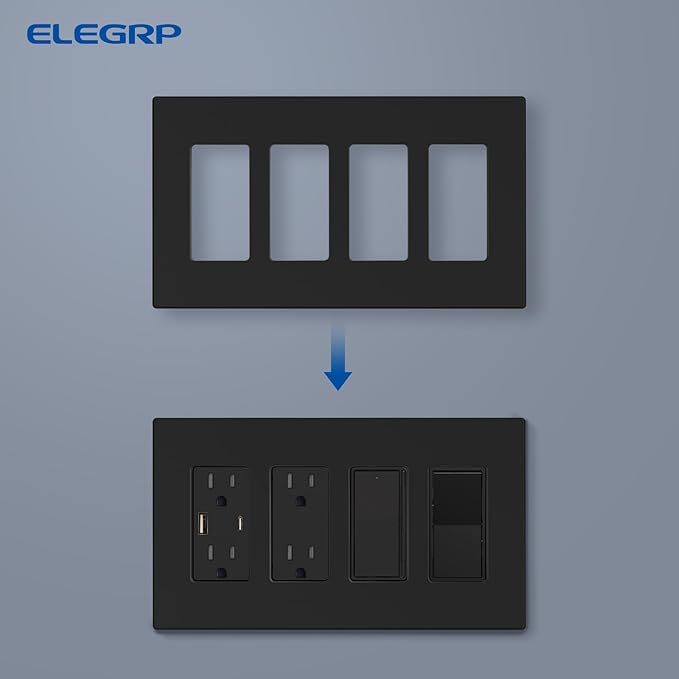 ELEGRP 4-Gang Screwless Decorative Wall Plates, Mid-Size Unbreakable