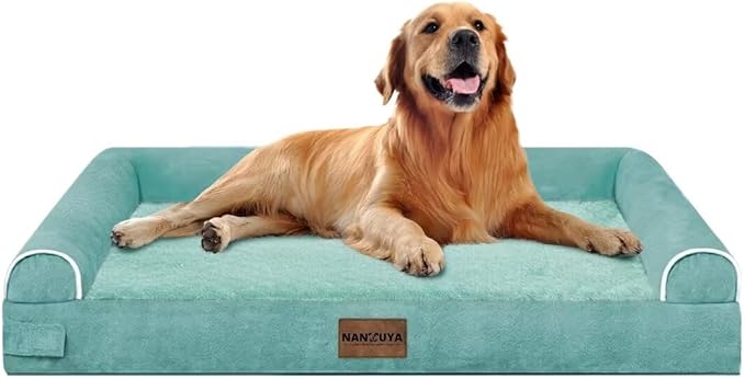 Large Dog Bed Orthopedic Washable: Beds Bolster XL Bed Big XLarge Dogs Egg Crate Foam Couch Sofa Waterproof with Removable Cover - Aqua Blue