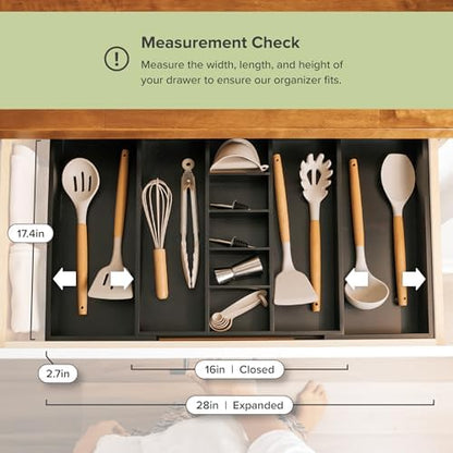 KitchenEdge Utensil & Junk Drawer Organizer, 16-28 in, Black Bamboo