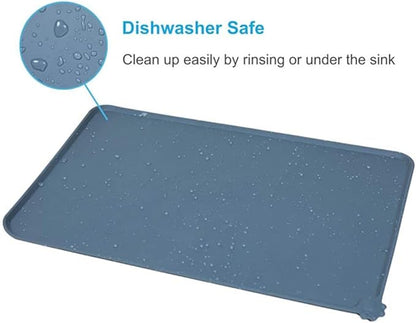 Silicone Dog Cat Bowl Mat，Waterproof Slip Resistant Silicone Pet Feeding Mat，Anti-Slip Pet Bowl Mats Cats and Dogs Food Water Placemat Tray，Raised Edges to Prevent Water Spills on Floor (Black)