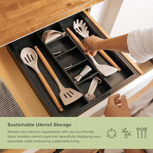 KitchenEdge Utensil & Junk Drawer Organizer, 16-28 in, Black Bamboo