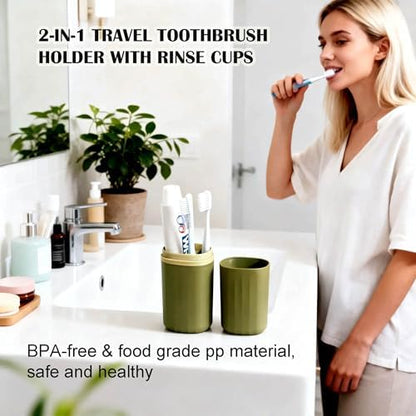 Portable Travel Toothbrush Holder: 2-in-1 Dustproof Toothbrush Travel Case with Rinse Cup, Travel Toothbrush & Toothpaste Containers for Camping, Hiking, School, Business Trip