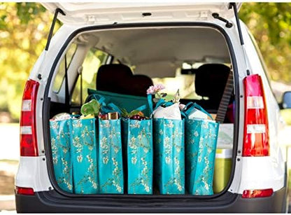NymphFable Almond Blossom Shopping Bags, 6 Pack Reusable Grocery Tote Bag