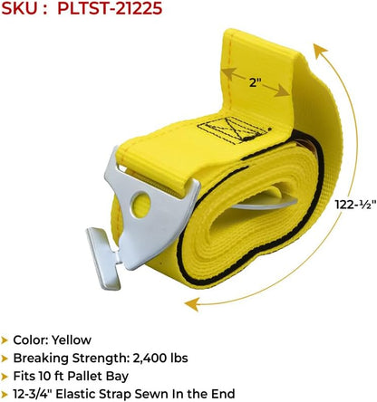 Mytee Products 4 Pack 2"x122.5" Pallet Rack Safety Straps for 10 ft Pallet Bays - 2400 lbs Breaking Strength Rack Safety Straps for Holding Pallets in Place - Warehouse Storage Shelving Accessories