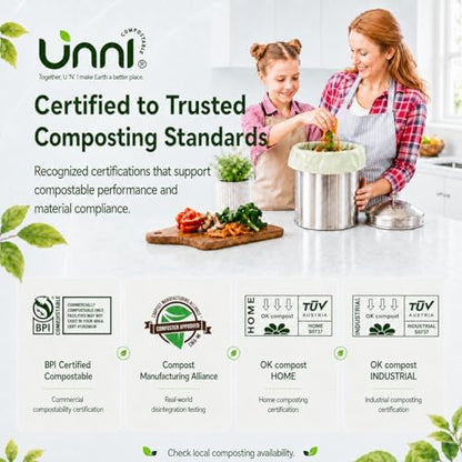 UNNI 2.6 Gallon Compostable Bags with Easy-Tie Handles, 10 Liter, 50 Count