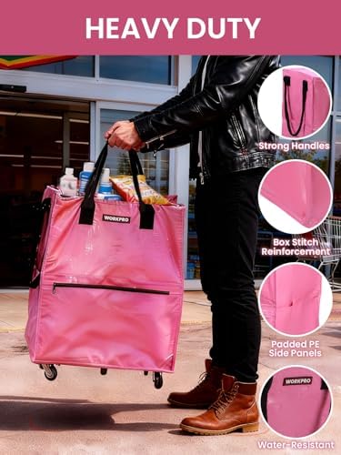 WORKPRO Large Rolling Grocery Bag, 36-Gallon Rolling Tote with 5 Wheels