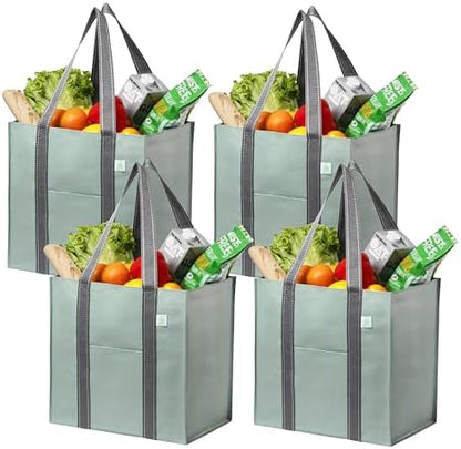 VENO 4 Pack Large Grocery Bag Reusable Shopping Bags with Hard Bottom