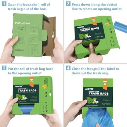Small Trash Bags 4-6 Gallon AYOTEE Unscented Compostable Bags 100 Pcs Blue