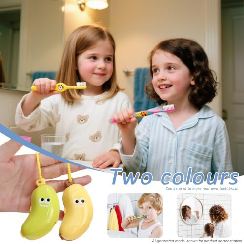 Banana-Shaped Toothbrush Protector Cover 2 Pack (Green & Yellow), with Toothpaste Dispenser, 2-in-1 Clip on Toothbrush Travel Case for Home Travel and Camping